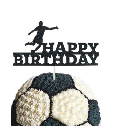 GotGala Soccer Cake Topper Black Glitter Happy Birthday Sign Toppers for Soccer Ball Player Net Sport Football Themed Kids Men Birthday Party Decorations