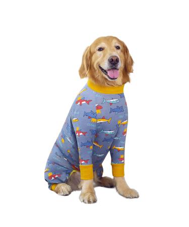 Dog rehabilitation suit after operations soft long-sleeved dog-neuter shirt conical alternatives licking surgical one-piece for large and medium-sized dogs (4xl shark) 4xl shark