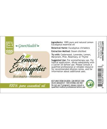 GreenHealth Lemon Eucalyptus Essential Oil - 4 fl oz (118 ml) Glass Bottle with Cap - 100% Pure Essential Oil - Buy Online on GoSupps.com