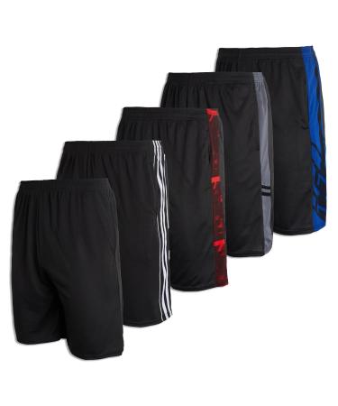 Real Essentials 5 Pack: Men's Mesh Athletic Performance Gym Shorts with Pockets (S-3X) Large Set H