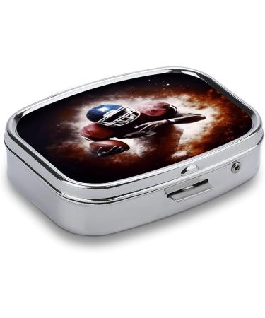 Shop American Football Print Pill Box - 2 Compartment Decorative Metal Organizer for Travel | Portable Medicine Case for Pocket & Purse - Buy Online on GoSupps.com