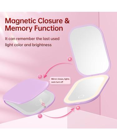 Benbilry Ultra-Slim Lighted Compact Travel Makeup Mirror Rechargeable 1X/3X LED Pocket Mirror with 3 Color Dimmable Lights Magnetic Closure & Memory Function Small Hand Mirror for Purse Purple - Buy Online on GoSupps.com