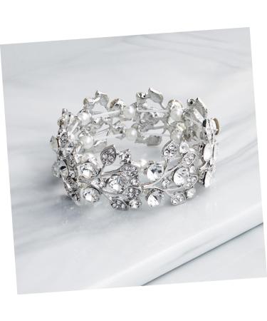 Clispeed Diamond Arm Band Women's Wedding Tennis Bracelet Cuff | Rhinestone & Pearl Design | Open Bangle | 6.5*3cm Silver - Buy Online on GoSupps.com