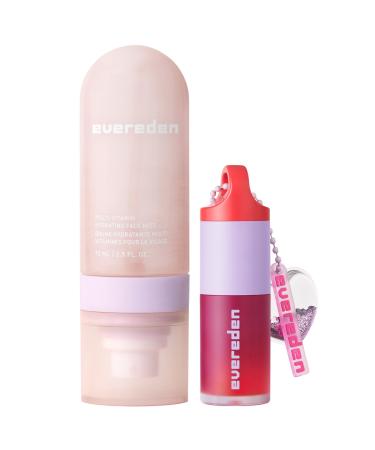 Evereden Kids Ruby Red Tinted Non Toxic Lip Gloss & Kids Multi-Vitamin Hydrating Face Mist Set: Nourishing Preppy Skincare Face Spray and Safe Girls Makeup for 6 & Up - Nourish, Moisturize, & Protect