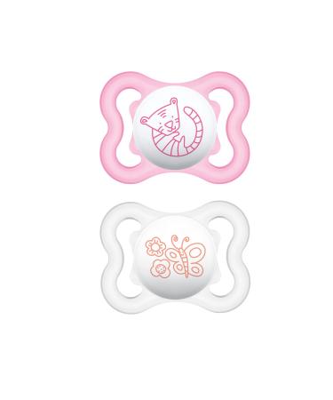 MAM Mini Air Pacifiers for Babies with Sensitive Skin (2 pack 1 Sterilizing Pacifier Case) MAM Soother with Silicone Nipple 0-6 Months Baby Girl