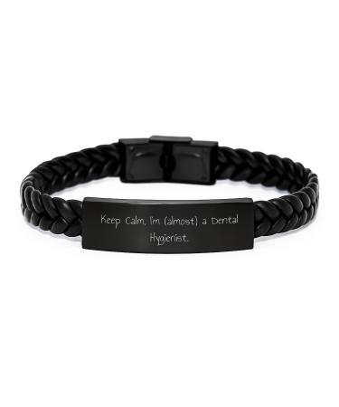 NehalNisha Funny Dental Hygienist Gifts from Men to Women Valentine's Unique Gifts Interlaced Leather Bracelet 'Keep Calm I'm (almost) A Dental Hygienist.'