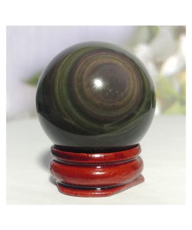 Natural Sphere Rainbow Cat Eye Black Obsidian Crystal Ball Natural Quartz Gemstone Gift Stone Home Decoration 1pc (Color : 65-75g)
