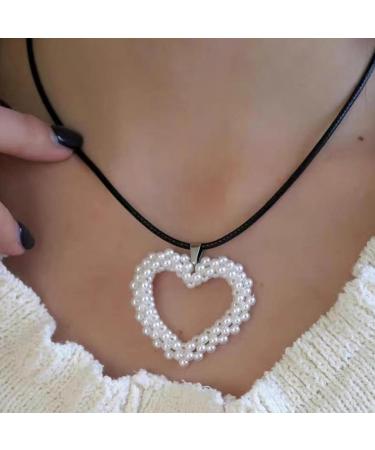 Oralgos Adjustable Black Rope Necklace with Pearls & Heart Fans - Stylish Choker for Girls - Fashionable Collarbone Chain - Buy Online on GoSupps.com