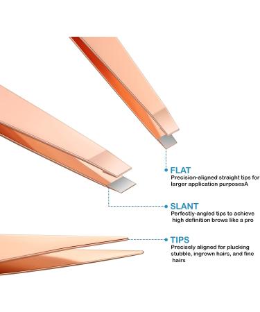 Depoza Handmade Rose Gold Slant Tweezers | Professional Stainless Steel for Precise Eyebrow Hair Removal - Buy Online on GoSupps.com