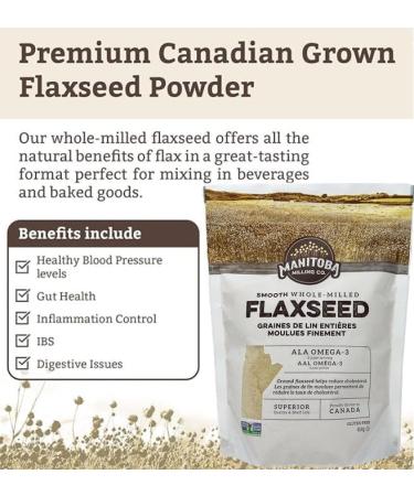 Smooth Whole Milled Flaxseed by Manitoba Milling Co. | 454g Bag of Ground Flaxseed Fiber with Protein Omega 3 | Gluten Free Non-GMO Gourmet Milled Flaxseed for Muffins Yogurt Smoothie 454 g (Pack of 1) - Buy Online on GoSupps.com