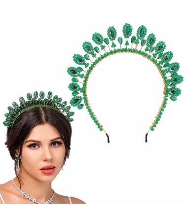 Flayem Green Crystal Headband Rhinestone Hairband Green Beads Hairhoop Party Costume Christmas Hair Accessories for Women and Girls