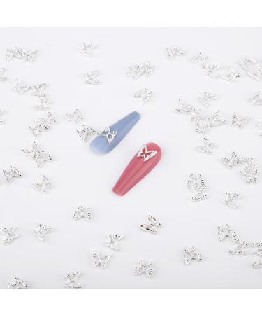 100pcs Silver 3D Alloy Butterfly Nail Charms | Hollow Nail Gems for DIY Manicure | Women's Nail Jewelry Accessories - Buy Online on GoSupps.com