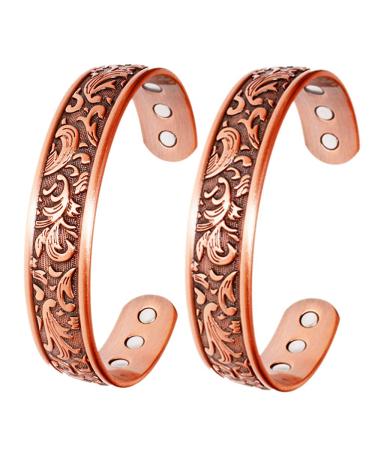 LONGRN-2PCS Copper Bracelet Used for Arthritis - The Pure Copper Magnetic Bracelet with 6 Magnets for Men to Effectively Relieve Joint Pain.