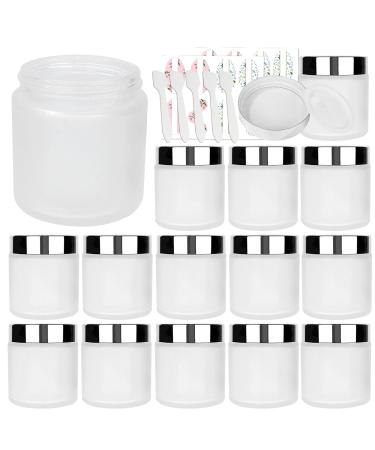 15 Pack, 4 oz 120ml Frosted Glass Jars with Silver Lids & Inner Liners, Empty Matte Clear Round Refillable Cosmetic Containers Travel Jars for Cosmetics, Body Butter,Scrubs,Face Cream Lotion and More