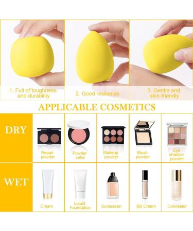 AUAUY 6 Pcs Makeup Sponges Blender Set 4 Pcs Professional Beauty Sponge Foundation Blending Blender with 1 Sponge Holder 1Powder Puff Multi-colored Makeup Sponges for Cream Liquid and Powder 4pcs-Yellow - Buy Online on GoSupps.com