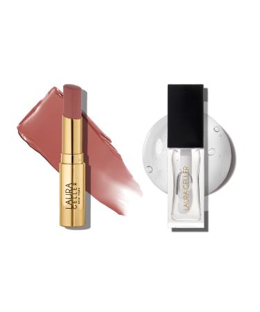 LAURA GELLER Clear Lip Oil Glass Half Full & Tinted Hydrating Lip Balm Latte Love Duo | Nourishing Lip Kit for Dry Lips Moisturizing Color and Shine