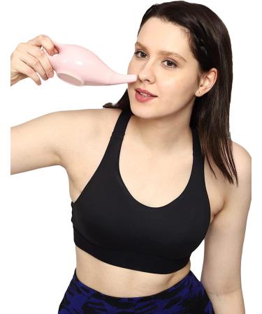 HEALTHANDWEALTH Premium Ceramic Neti Pot with 10 Sachets, Dishwasher Safe - 225ml Capacity, Peach Color - Buy Online on GoSupps.com