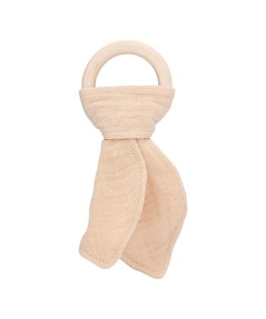Baby Teething Wooden Ring - Bunny Ears Design | Soothing Cotton Gauze Bite-Resistant | Ideal Teething Relief (Khaki) - Buy Online on GoSupps.com