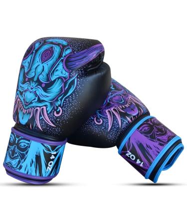 Buddha Fight Wear Fantasy Luzbel Boxing Gloves - 14oz Blue - Muay Thai & Kickboxing - High-Quality Synthetic Leather Odor-Inhibiting Reinforced Seams Unique Designs - Buy Online on GoSupps.com