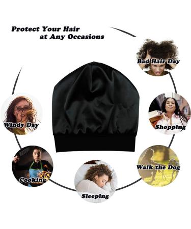 Satin Silk Lined Sleep Cap - 19MM Mulberry Silk & Bamboo Viscose - Black - Buy Online on GoSupps.com