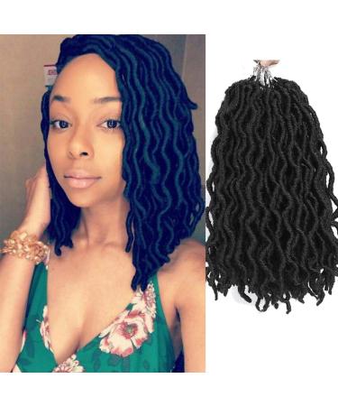 Wavy Gypsy Locs Crochet Hair 12 Inch 8 Packs/Lot Pre-Looped Ombre Goddess Wavy Faux Locs Synthetic Braiding Hair Short Faux Locs Crochet Braids Dreadlocs Hair Extensions (12inch Black 1B) 12 Inch (Pack of 8) 1B
