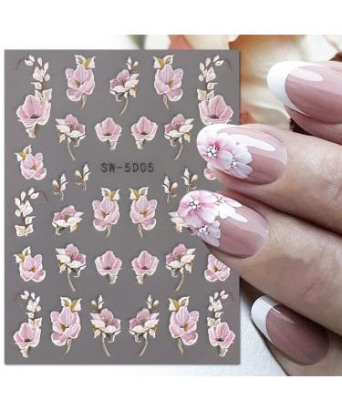 5D Spring Cherry Blossom Nail Art Stickers - 3D Embossed Decals for Women's Nail Design (4 Sheets) - Buy Online on GoSupps.com