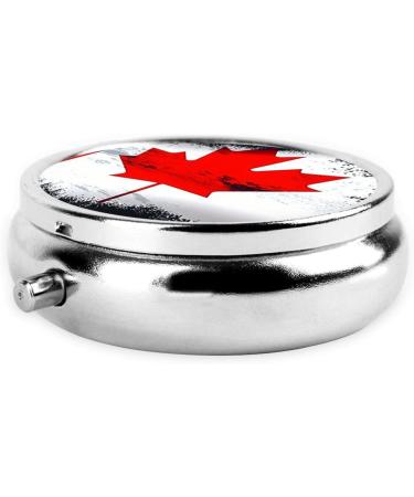 Canadian Flag Portable Metal Pill Box - Round Mini 3-Compartment Design for Travel - Black Fastening - Ideal for Small Pills - Buy Online on GoSupps.com