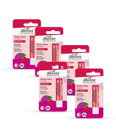 Alviana Red Gloss Lip Balm (Pack of 5) | Natural Red Tint & Glossy Finish | Organic Ingredients & Eco-Friendly Packaging, Certified Natural Product