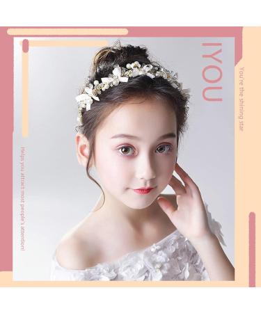 IYOU Princess Pearl Headpiece Gold Bowknot Headband Crystal Bridal Wedding Hair Accessories Holy Communion Hair Tiaras for Flower Girls - Buy Online on GoSupps.com