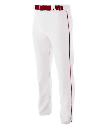 A4 Boy's Pro-Style Open Bottom Baseball Pant Large White/Cardinal