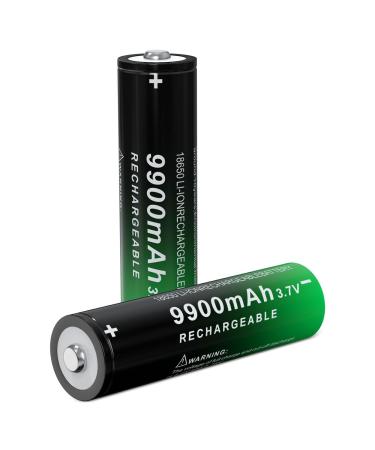 18650 Rechargeable Battery 9900mAh 3.7V Li-ion Batteries Button Top 2 Pack for Flashlight