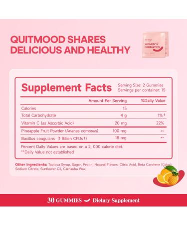 Quit mood Feminine Balance Gummies - Hawaiian Pineapple - Women's Probiotics-ph Balance - 30 Gummies Individual Package Vitamin C Individual Package Individual Package (1) - Buy Online on GoSupps.com