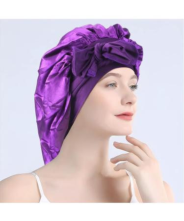 Classycoo 2PCS Large Satin Sleep Bonnet Set - Adjustable Silk Bonnet for Women and Men | Black + Purple - Buy Online on GoSupps.com