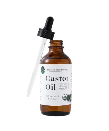 Organic Cold Pressed Castor Oil - Unrefined Hair Growth & Care in Glass Bottle | Hexane Free Certified for Thicker Eyelashes & Eyebrows (4.23 Fl Oz - Buy Online on GoSupps.com