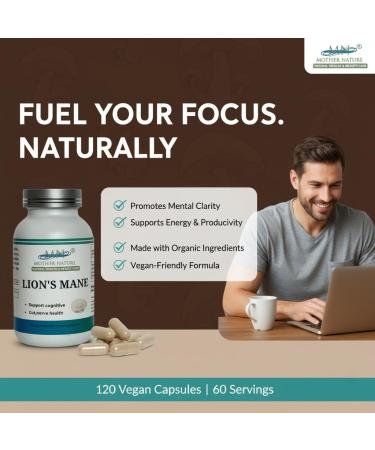 Mother Nature Lion's Mane (Hericium erinaceus) Mushroom Supplement - 1000mg - 120 Vegan Pullulan Capsules - Made in USA - Buy Online on GoSupps.com