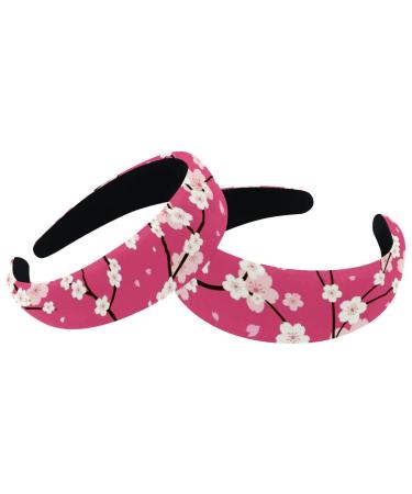 Headbands Women Hair Head Bands 2 Pieces Wide Top Turban Velvet Hair Bands Elastic Headband Pink Floral Flower Fashion Head Wrap 2 Size Multi-colored 4