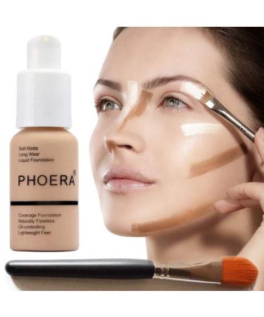 Glamza Phoera Matte Cream Foundation Set with 104 Buff Beige Shade & Makeup Brush - Full Coverage Concealer with 24hr Oil Control - 30ml - Buy Online on GoSupps.com