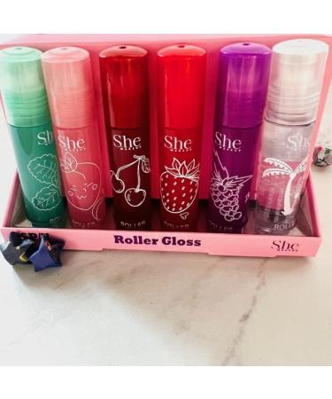 S.he Makeup Fruity-Pop Roller Gloss Set - 6 Flavors, Glass-Like Shine Lip Gloss 0.22oz - Clear - Buy Online on GoSupps.com