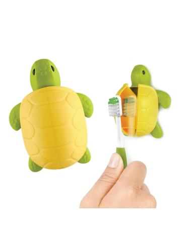 Flipper Fun Animal Turtle Toothbrush Cover Kids Toothbrush Holder with Cover Toothbrush Holders for Bathrooms - Suction Cup Toothbrush Holder