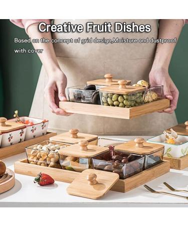 Divided Fruit Tray 3/4/6 Grid Bamboo Wood Divided Serving Tray with Lid Square Snack Serving Tray Fruit Platter Tray Organizer for Snacks - Buy Online on GoSupps.com