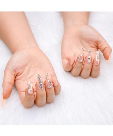 Artquee 24pcs Light Nude Pink Clear Press on Nails - 3D Flower Rhinestone Coffin False Tips for Women - Buy Online on GoSupps.com