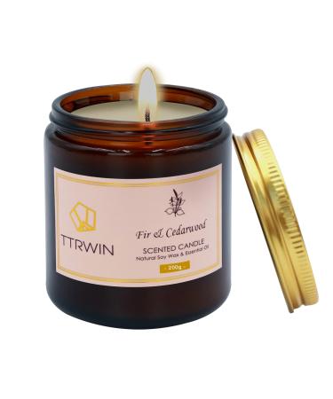TTRWIN Fir & Cedarwood Scented Candle Gift 50H Long Lasting Wooden Fragrance 200g Natural Soy Wax Glass Jar Candle Aromatherapy Gift for Christmas Mother's Day Birthday