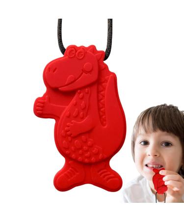 Chewable necklace |Sensory cubes for dinosaurs made of food -safe silicone chewing chain for children portable fiddle toy bite chain for sensory children Tylyworth red
