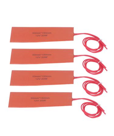 Silicone heating mat 20W 12V thin 4 pieces of silicone rubber heating cushion heating temperature 120-150 C for industrial equipment pipes containers suitable 50x150mm