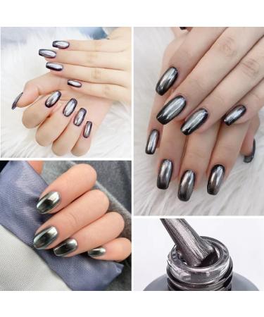 Mirror Nail Varnish Metal Nail Polish Metallic Effect Nail Art Polish Auroras Shining Pearl Shell Sparkle Gel Nail Polish Home Mirror Effect Nail Varnish Long Lasting & Chip Resistant (Grey) AF - Buy Online on GoSupps.com