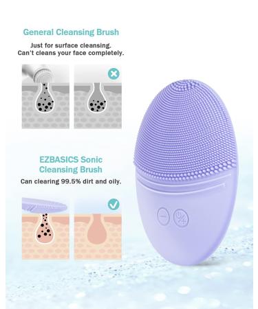 EZBASICS Silicone Facial Cleansing Brush - Waterproof Sonic Vibrating Face Brush for Deep Cleansing and Exfoliating - Violet - Buy Online on GoSupps.com