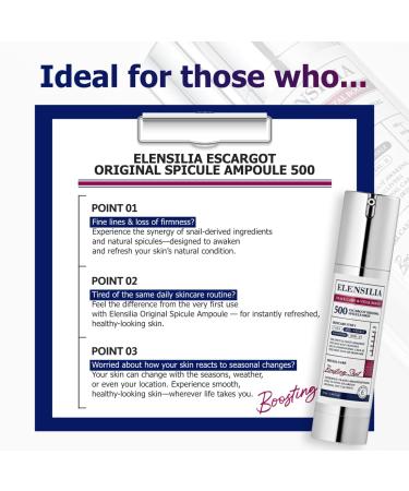 Elensilia Escargot Original Ampoule with Natural Micro-Needle-Like Spicules Gentle Skin Booster for Enhanced Absorption 1.01 fl oz(30ml) - Buy Online on GoSupps.com