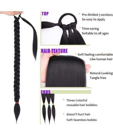 Leeven Ponytail Hair Extensions 34 Inch Natural Wrap Around Synthetic Ponytail Extension - 1B# Black - Buy Online on GoSupps.com