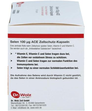 Selen ACE 100 g by Dr. Wolz - Selenium Capsules with Vitamins C & E for Cell Protection 180 Capsules (1 Pack) - International Shipping Available - Buy Online on GoSupps.com