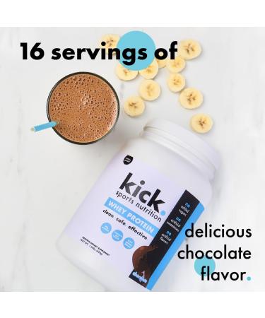 Kick Whey Protein Powder Chocolate Flavor 25 G Protein Gluten Free Workout Supplement with Amino Acids to Support Fitness Goals & Gut Health No Added Sugar No Artificial Flavor 16 Servings - Buy Online on GoSupps.com